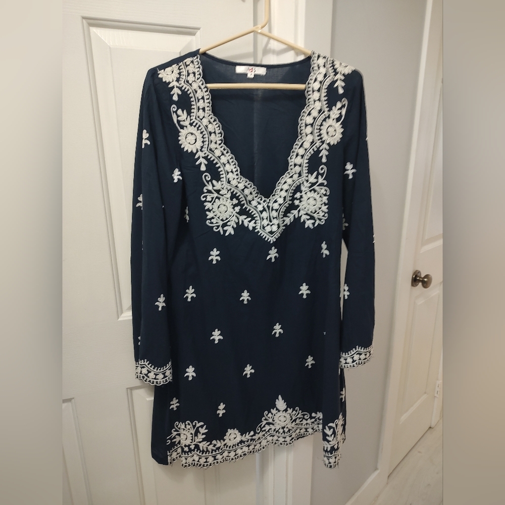 (S) Pretty Navy Blue and Lace Beach Cover up A And B